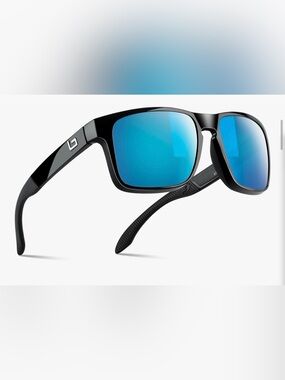 NWOT Polarized Corning real glass Blue Lens Black Frame Sunglasses